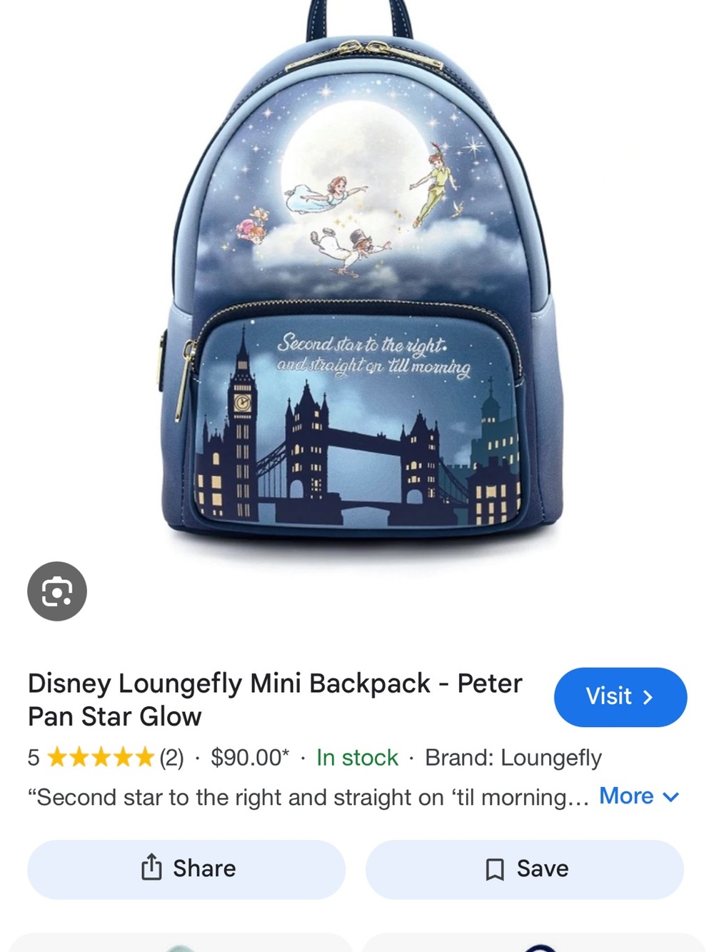 Loungefly Peter Pan Night Sky Glow Mini Backpack - Blue
